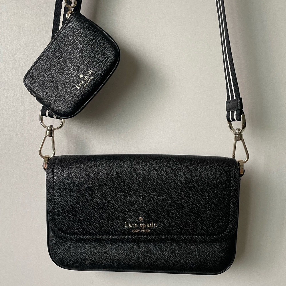 Kate Spade Black Leather Crossbody Bag with Gold Accents